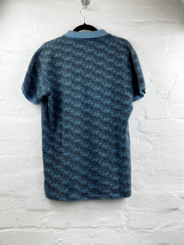Blend Poloshirt Blau – Kurzarm, Allover-Print, Größe M