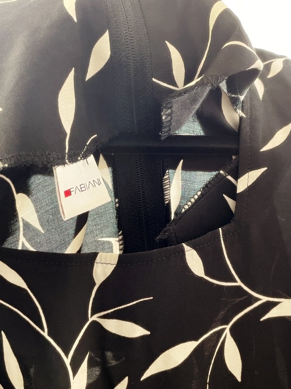 Fabiani Kleid – Schwarz mit weißem Blätter-Print, Kurzarm, Viskose, Größe 36
