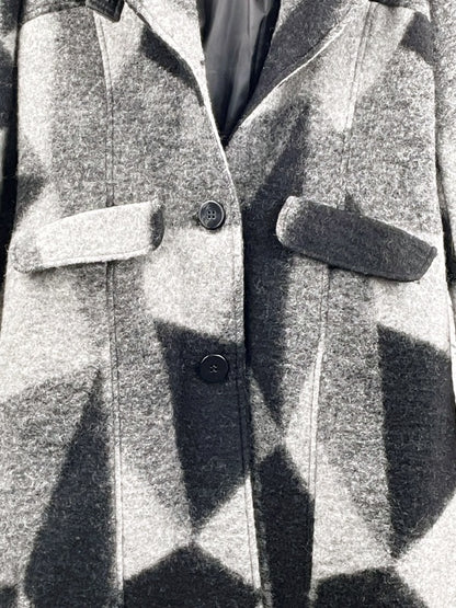 Steilmann Damen Wollmantel Retro – Grau Schwarz, Kapuze, Gr. 40