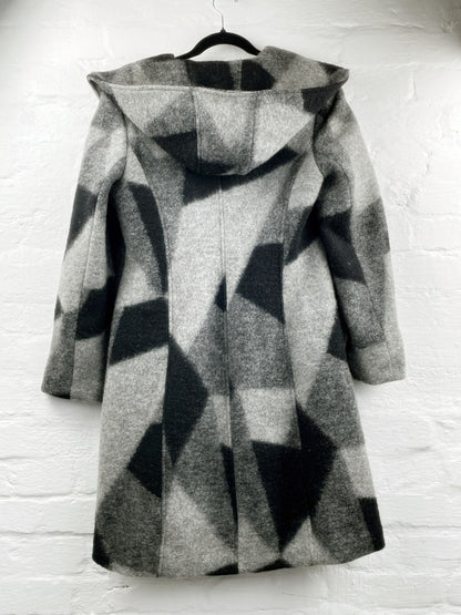 Steilmann Damen Wollmantel Retro – Grau Schwarz, Kapuze, Gr. 40