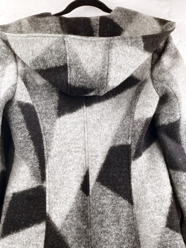 Steilmann Damen Wollmantel Retro – Grau Schwarz, Kapuze, Gr. 40