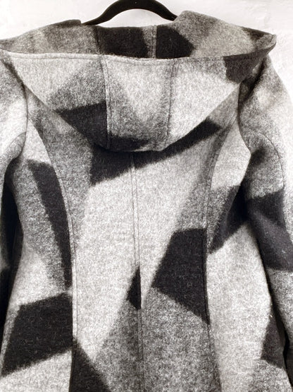 Steilmann Damen Wollmantel Retro – Grau Schwarz, Kapuze, Gr. 40