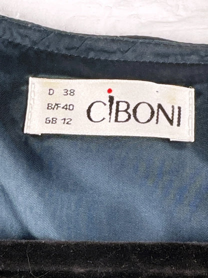 Ciboni Kleid – 90s Retro Viskose, Dunkelblau, Kurzarm, Knopfleiste, Größe 38