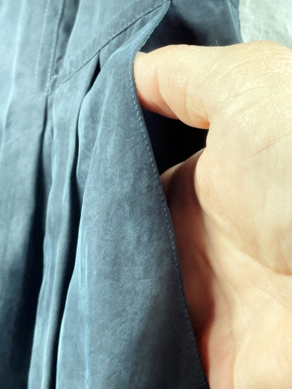 Ciboni Kleid – 90s Retro Viskose, Dunkelblau, Kurzarm, Knopfleiste, Größe 38