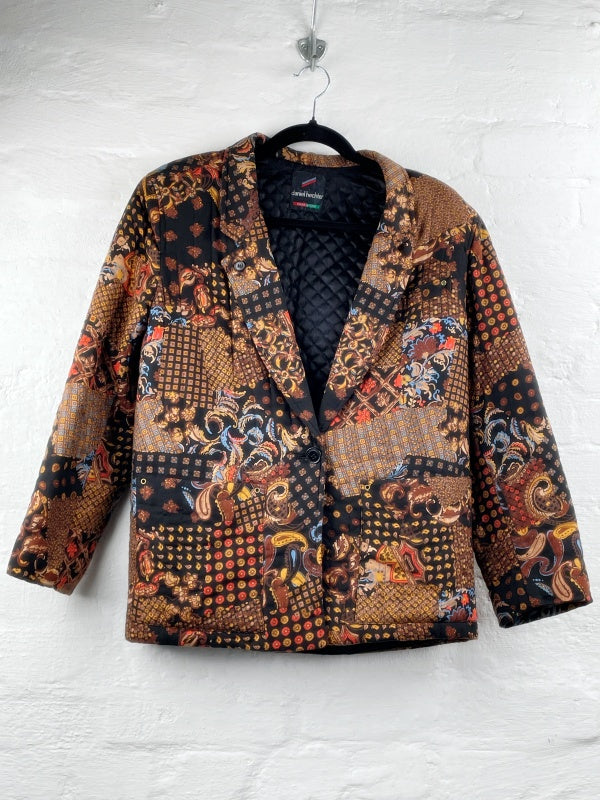 Daniel Hechter Blazer Jacket – Vintage 80s Made in Italy, Baroque Pattern, Quilted Lining, Size M