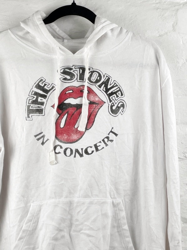 Rolling Stones Hoodie – In Concert Logo Print, Weiß, Official Merchandise