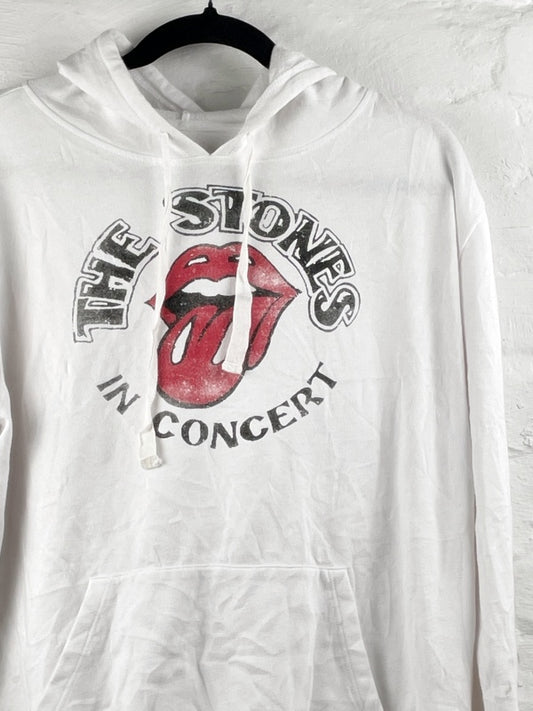Rolling Stones Hoodie – In Concert Logo Print, Weiß, Official Merchandise