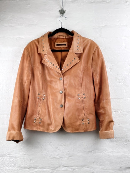 Eddy’s Jackets Retro Lederjacke – Cognacbraun, Nietenkragen, Größe XXL