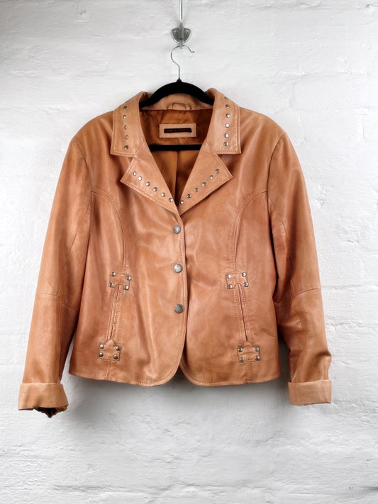 Eddy’s Jackets Retro Lederjacke – Cognacbraun, Nietenkragen, Größe XXL