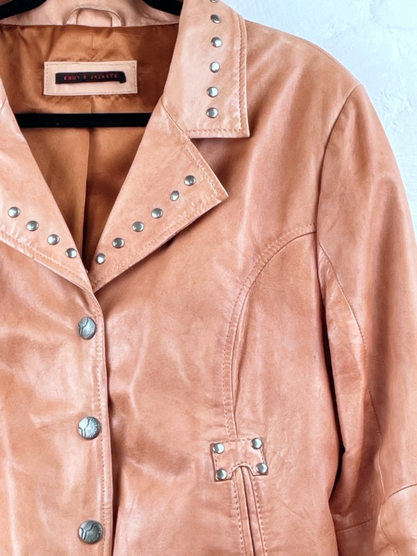 Eddy’s Jackets Retro Lederjacke – Cognacbraun, Nietenkragen, Größe XXL