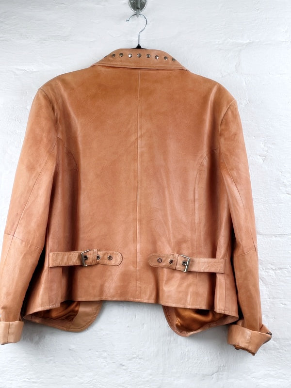 Eddy’s Jackets Retro Lederjacke – Cognacbraun, Nietenkragen, Größe XXL