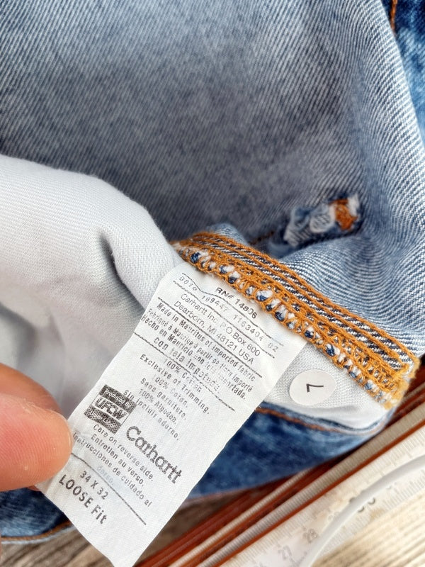 Carhartt Carpenter Double Knee Jeans – Loose Fit Workwear, Deadstock (ungetragen), Made in Mauritius, Größe 34x32