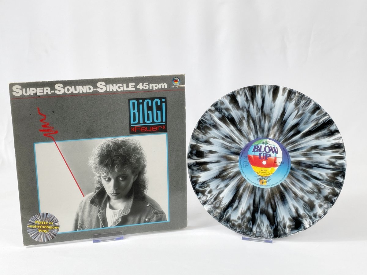 Biggi – Feuer / Jetzt oder nie (12", 1985 – Retro Pop, Splatter Vinyl)